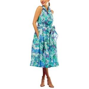 Sara Campbell Blue Floral Ashley Midi Shirt Dress 6